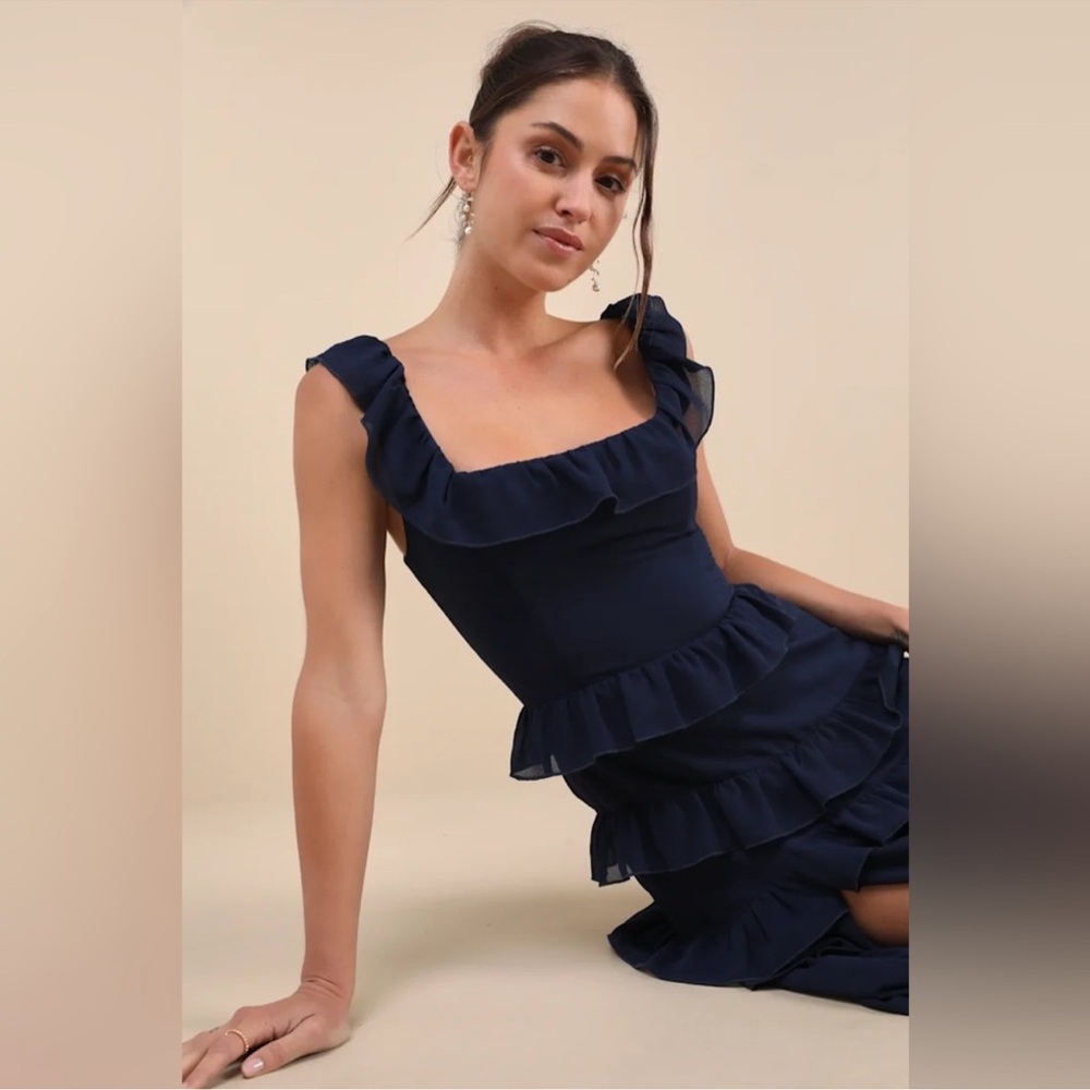 NWT Lulus Compelling Romantic Dark Blue
Ruffled Tiered Maxi Dress - Picture 5 of 15